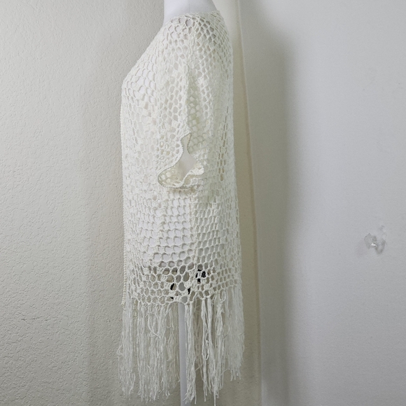 POL Womens Knit Crochet Cardigan W Fringe Sz L, Boho,Hippie,Festival - Picture 4 of 10